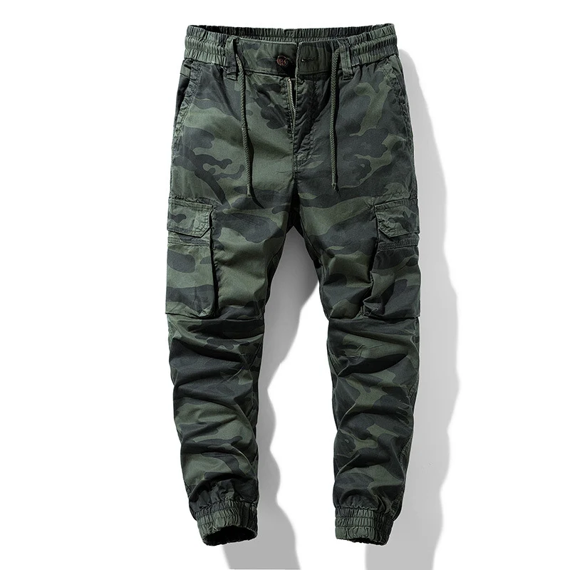 Herren Camouflage-Utility-Cargohose im Joggerstil mit Tunnelzugbund und verstärkten Kniepartien Drune