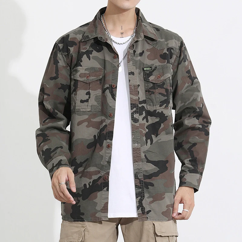 Herren Camouflage-Fieldshirtjacke aus leichtem Baumwoll-Twill mit Brusttaschen Drune