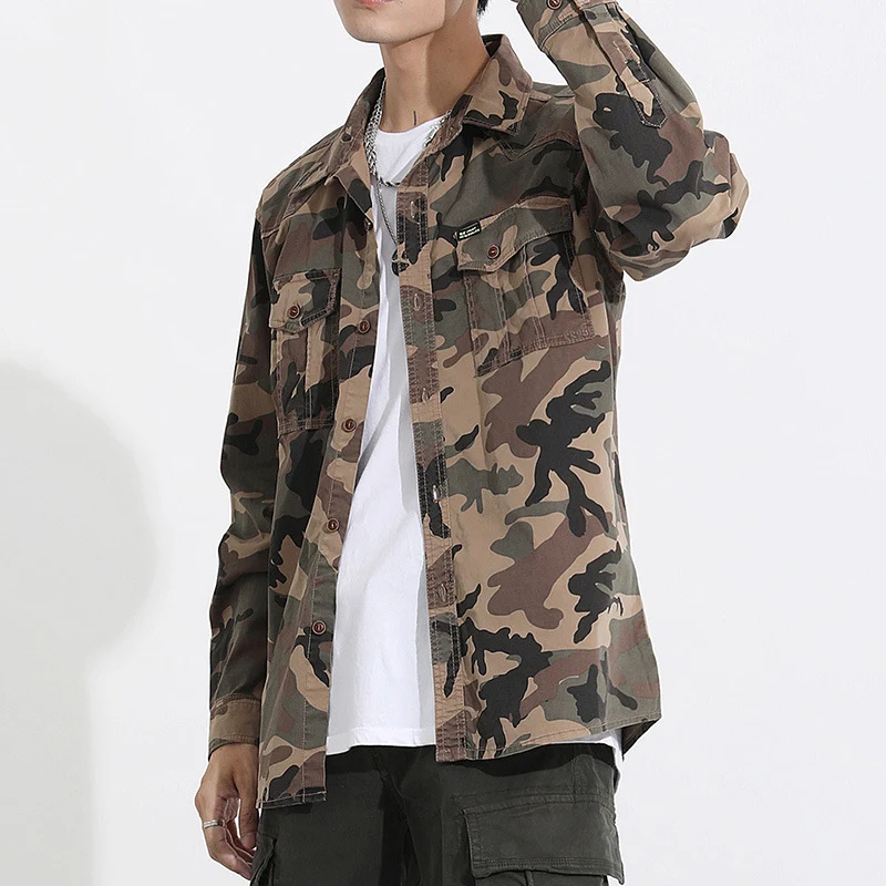Herren Camouflage-Fieldshirtjacke aus leichtem Baumwoll-Twill mit Brusttaschen Drune