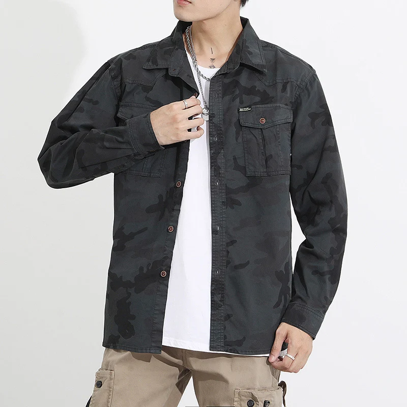Herren Camouflage-Fieldshirtjacke aus leichtem Baumwoll-Twill mit Brusttaschen Drune