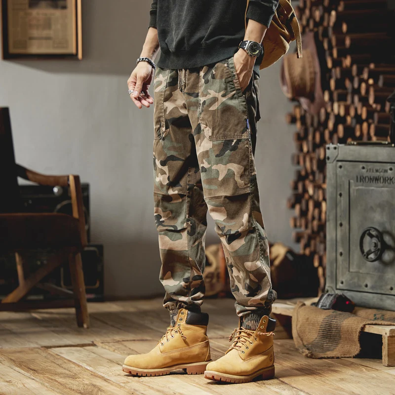 Herren Camouflage-Cargojogger aus robustem Ripstop mit Tunnelzugbund, Kniefalten und elastischen Bündchen Drune