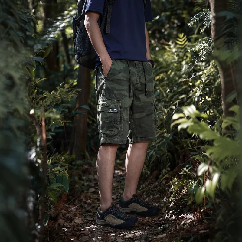 Herren Camouflage-Cargo-Shorts mit elastischem Tunnelzugbund und Multifachtaschen Drune