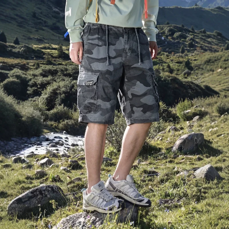 Herren Camouflage-Cargo-Shorts mit elastischem Tunnelzugbund und Multifachtaschen Drune