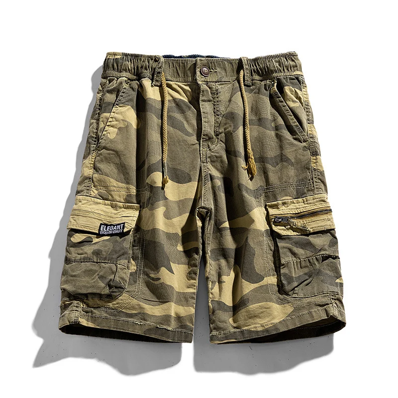 Herren Camouflage-Cargo-Shorts mit elastischem Tunnelzugbund und Multifachtaschen Drune