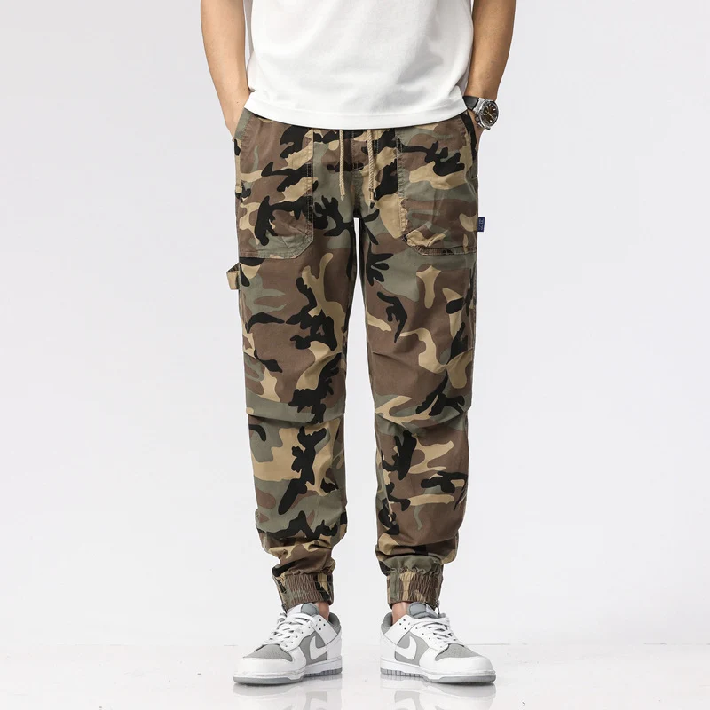 Herren Camouflage-Cargo-Joggerhose mit Tunnelzug, Mehrfachtaschen und gerippten Beinabschlüssen Drune