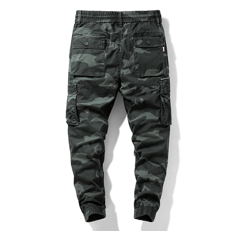 Herren Camouflage‑Cargo‑Jogger aus robustem Baumwollmix mit Tunnelzugbund, Reißverschluss‑Tasche und gerippten Knöcheln Drune