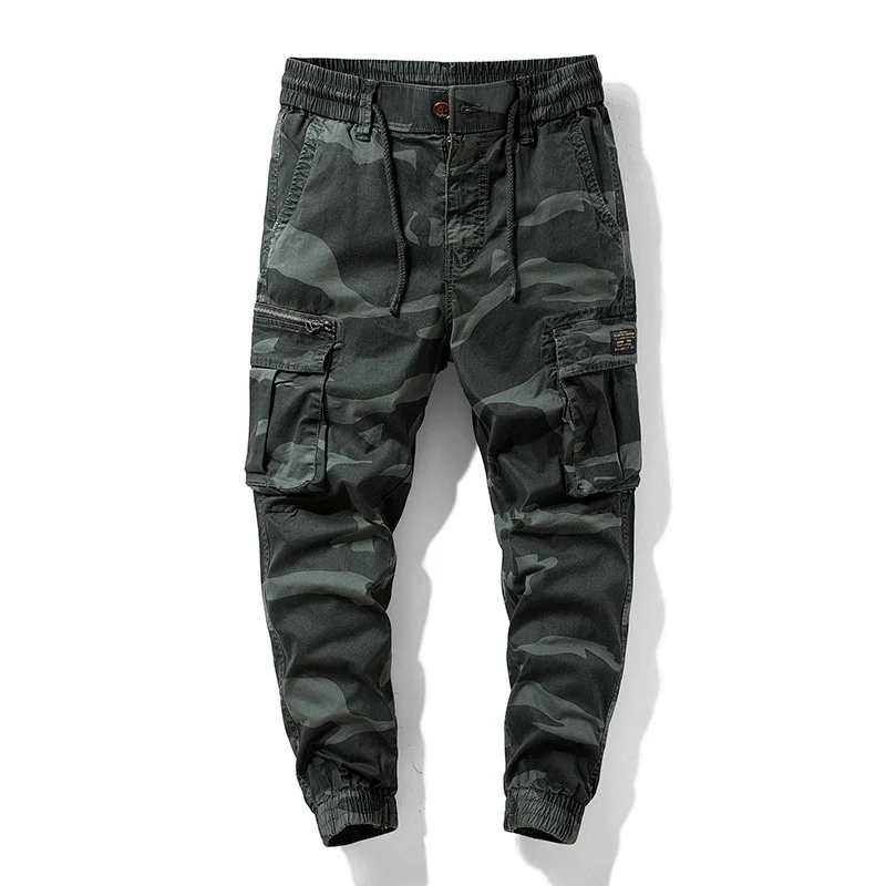 Herren Camouflage‑Cargo‑Jogger aus robustem Baumwollmix mit Tunnelzugbund, Reißverschluss‑Tasche und gerippten Knöcheln Drune