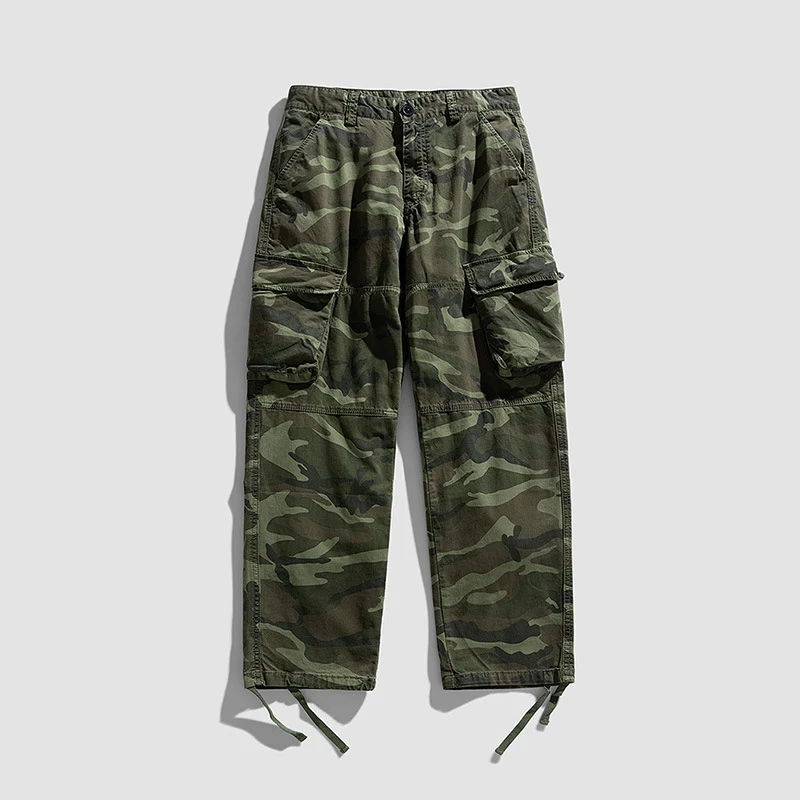 Herren Camouflage-Cargo-Hose im Loose-Fit mit Multifachtaschen, Tunnelzug und verstellbaren Beinabschlüssen Drune