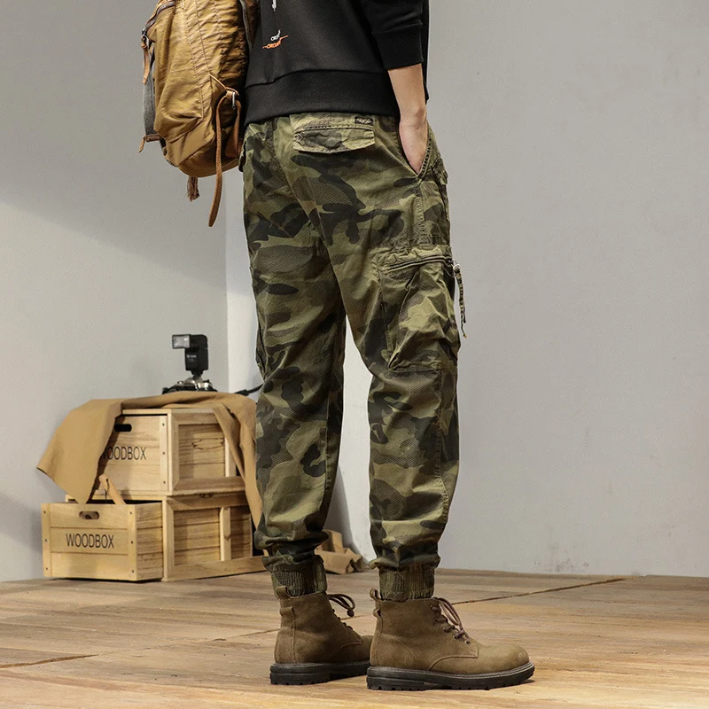 Herren Camouflage-Bundfalten-Cargojogger mit elastischem Tunnelzugbund, Multifunktionstaschen und Ripstop-Optik Drune