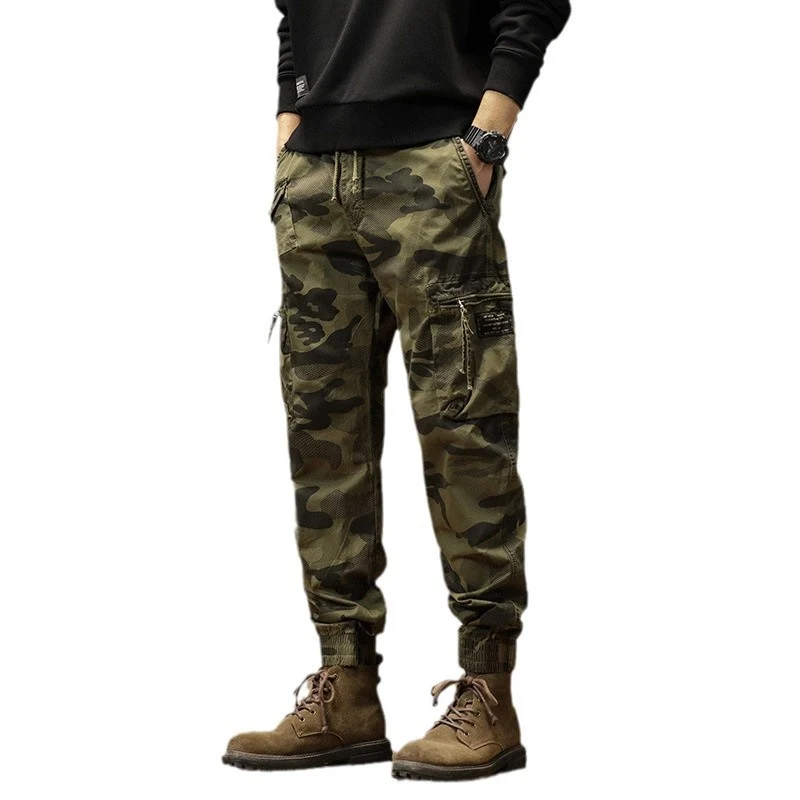 Herren Camouflage-Bundfalten-Cargojogger mit elastischem Tunnelzugbund, Multifunktionstaschen und Ripstop-Optik Drune