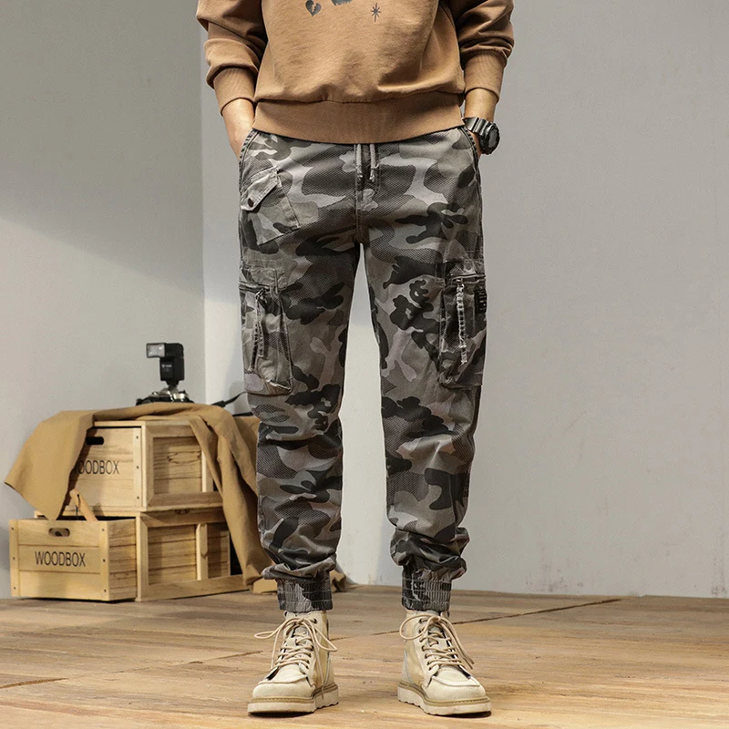 Herren Camouflage-Bundfalten-Cargojogger mit elastischem Tunnelzugbund, Multifunktionstaschen und Ripstop-Optik Drune