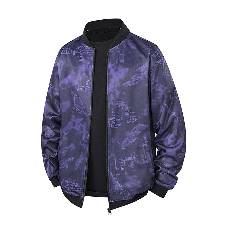 Herren Bomberjacke mit Allover‑Federprint, Satinoptik und geripptem Kragen Drune