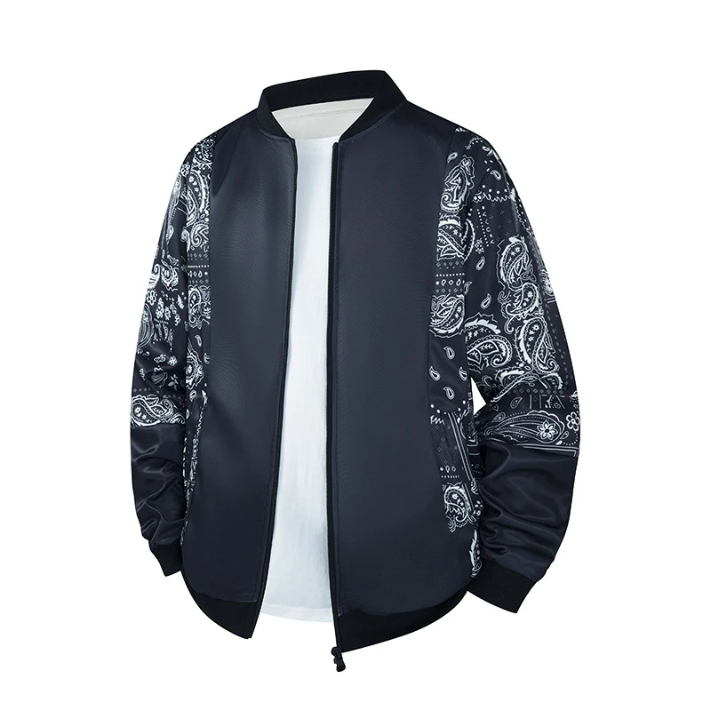 Herren Bomberjacke mit Allover‑Federprint, Satinoptik und geripptem Kragen Drune