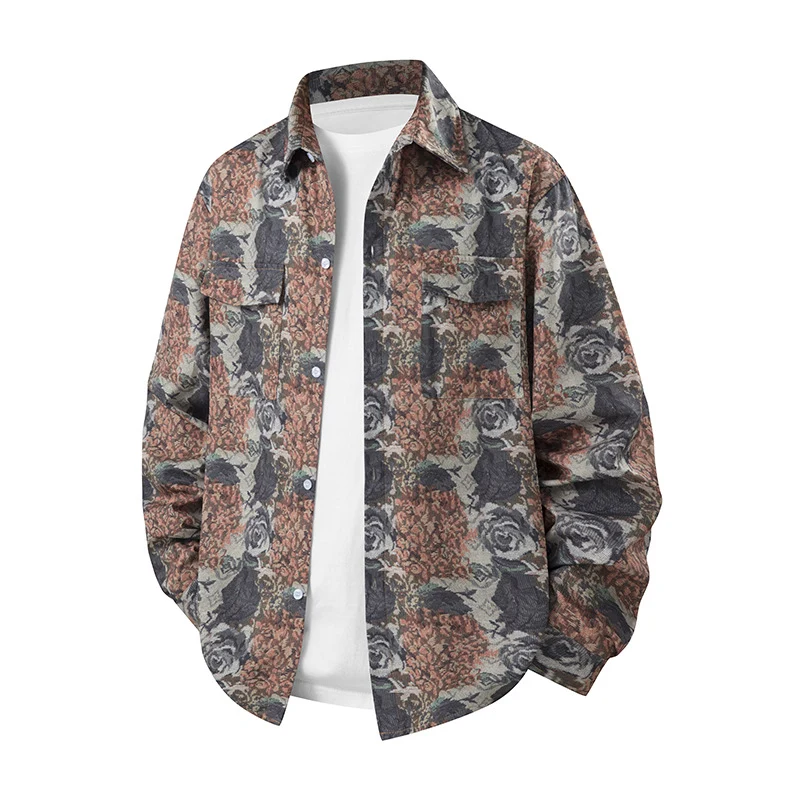 Herren Bedrucktes Overshirt im Ethno Azteken‑Look mit Brusttaschen und relaxed Fit Drune