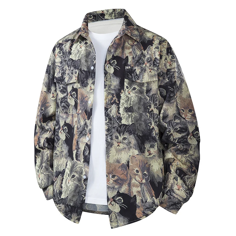 Herren Bedrucktes Overshirt im Ethno Azteken‑Look mit Brusttaschen und relaxed Fit Drune