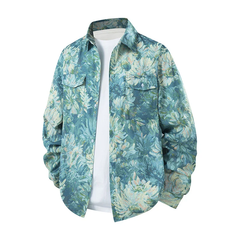 Herren Bedrucktes Overshirt im Ethno Azteken‑Look mit Brusttaschen und relaxed Fit Drune