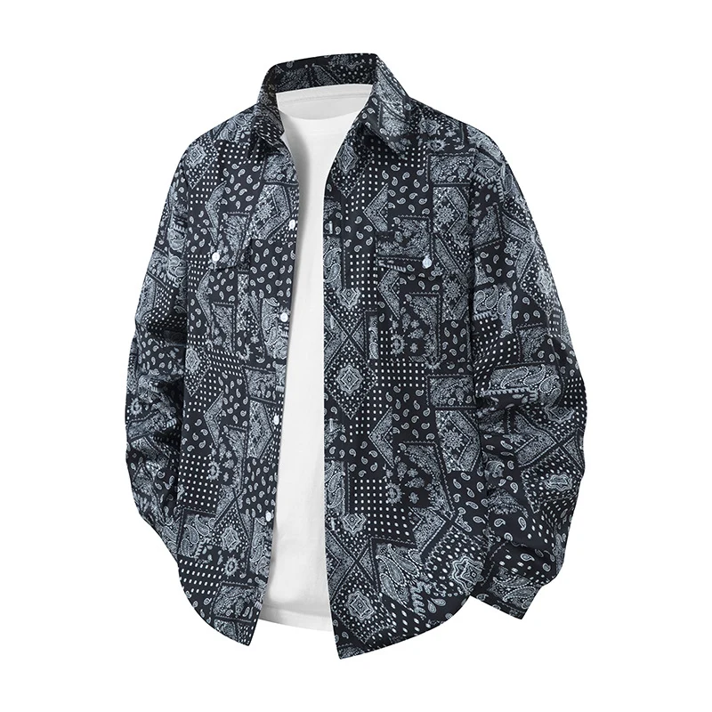 Herren Bedrucktes Overshirt im Ethno Azteken‑Look mit Brusttaschen und relaxed Fit Drune