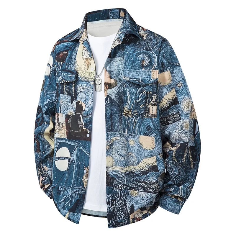 Herren Bedrucktes Overshirt im Ethno Azteken‑Look mit Brusttaschen und relaxed Fit Drune
