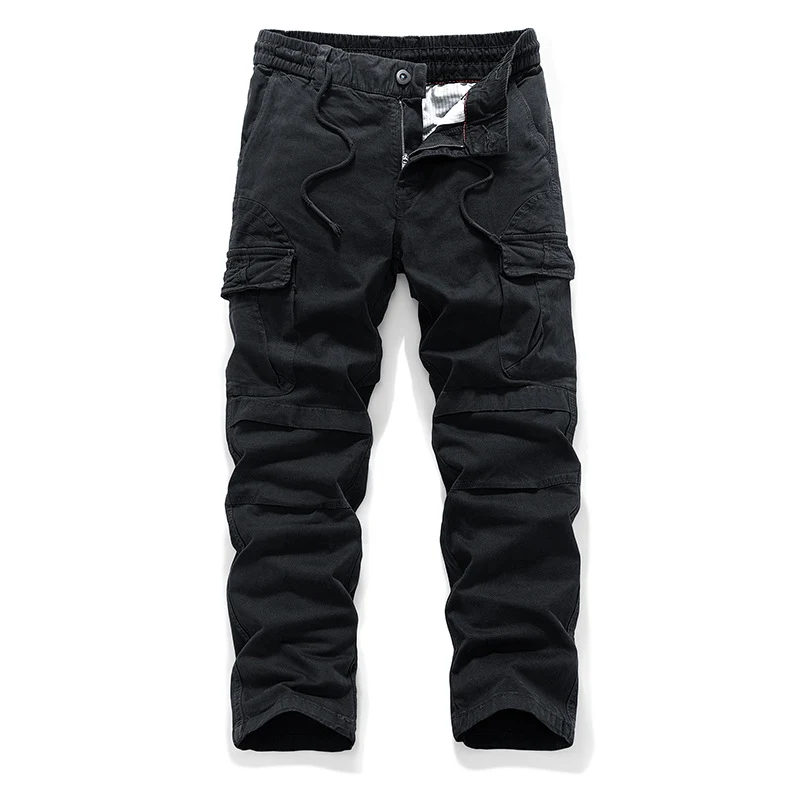 Herren Baumwoll-Canvas Cargo-Hose mit elastischem Tunnelzugbund, Kniepaneelen und Mehrfachtaschen Drune
