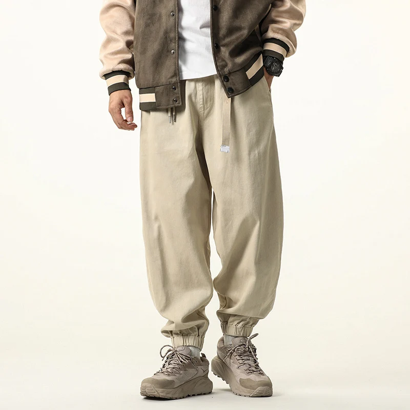 Herren Baggy‑Sweatstyle Cargohose aus schwerer Baumwolle mit elastischem Knöchelabschluss und Utility‑Schlaufen Drune