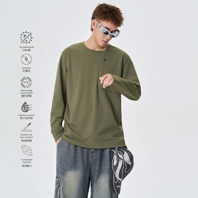 Herren Atmungsaktives Performance-Langarmshirt mit Brustreißverschlusstasche und ergonomischen Nähten Drune