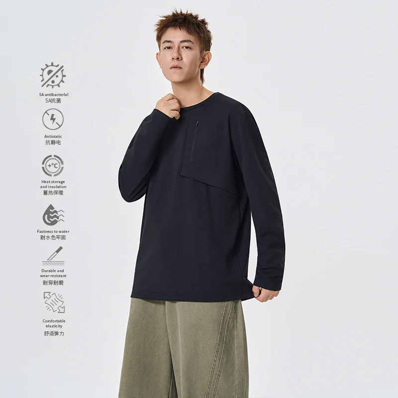 Herren Atmungsaktives Performance-Langarmshirt mit Brustreißverschlusstasche und ergonomischen Nähten Drune
