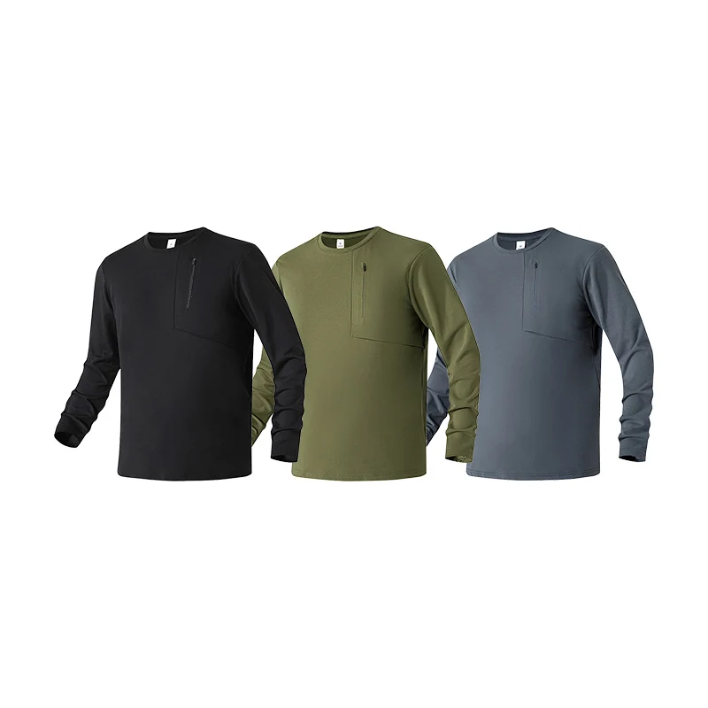 Herren Atmungsaktives Performance-Langarmshirt mit Brustreißverschlusstasche und ergonomischen Nähten Drune
