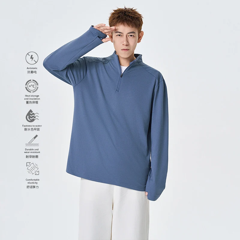 Herren Atmungsaktives Halfzip-Funktionsshirt mit Stehkragen, Waffelstruktur und schnelltrocknender Mikrofaser Drune