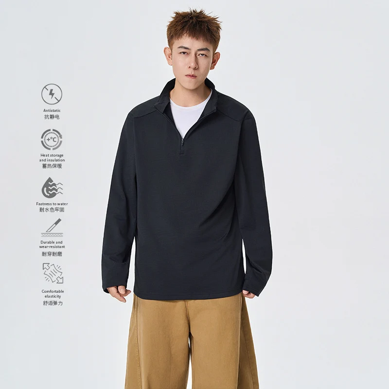 Herren Atmungsaktives Halfzip-Funktionsshirt mit Stehkragen, Waffelstruktur und schnelltrocknender Mikrofaser Drune