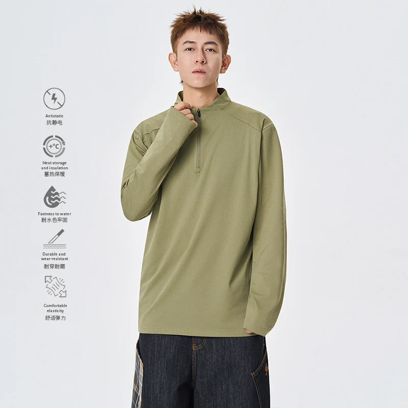 Herren Atmungsaktives Halfzip-Funktionsshirt mit Stehkragen, Waffelstruktur und schnelltrocknender Mikrofaser Drune