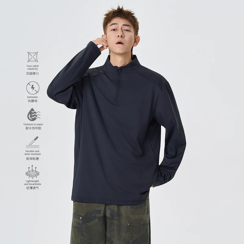Herren Atmungsaktives Funktions‑Halbzip Trainingsshirt mit Stretch und Stehkragen Drune