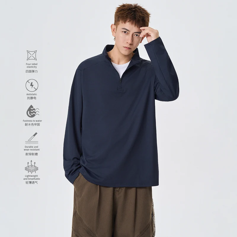 Herren Atmungsaktives Funktions‑Halbzip Trainingsshirt mit Stretch und Stehkragen Drune