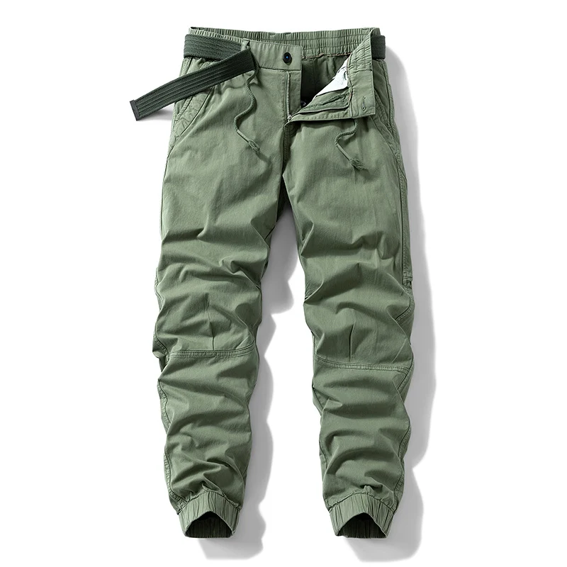 Herren Atmungsaktive Outdoor-Cargohose im Joggerstil mit integriertem Stoffgürtel und ergonomischen Kniefalten Drune
