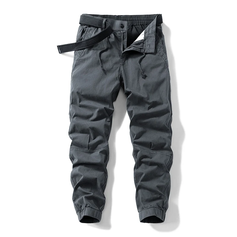 Herren Atmungsaktive Outdoor-Cargohose im Joggerstil mit integriertem Stoffgürtel und ergonomischen Kniefalten Drune