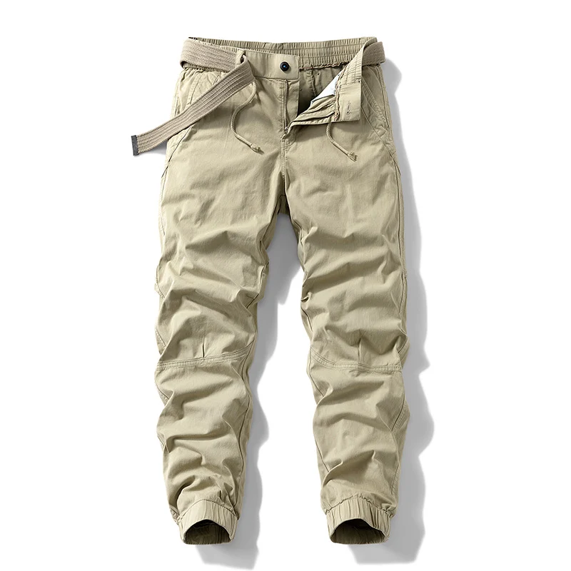 Herren Atmungsaktive Outdoor-Cargohose im Joggerstil mit integriertem Stoffgürtel und ergonomischen Kniefalten Drune