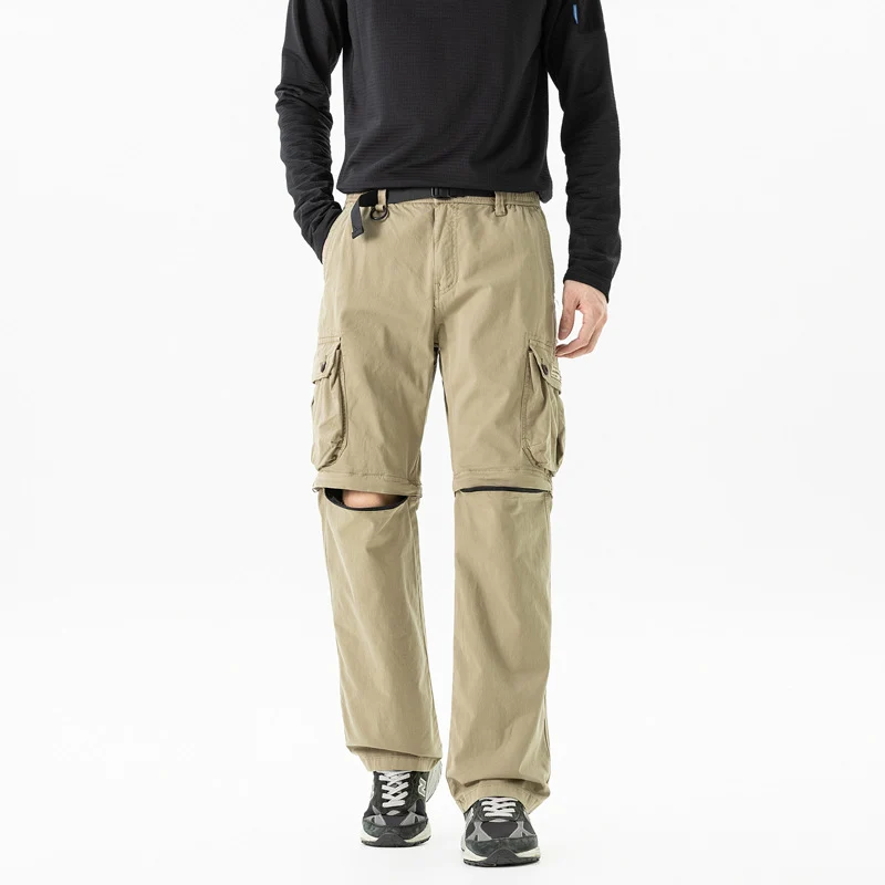 Herren Abnehmbare Cargo-Zip-Hose mit Reißverschluss-Bein, Multifachtaschen und integriertem Gürtel Drune