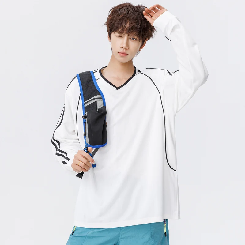 Damen Weites V-Ausschnitt Oversize-Sportshirt mit Raglanärmeln und Kontraststreifen Drune