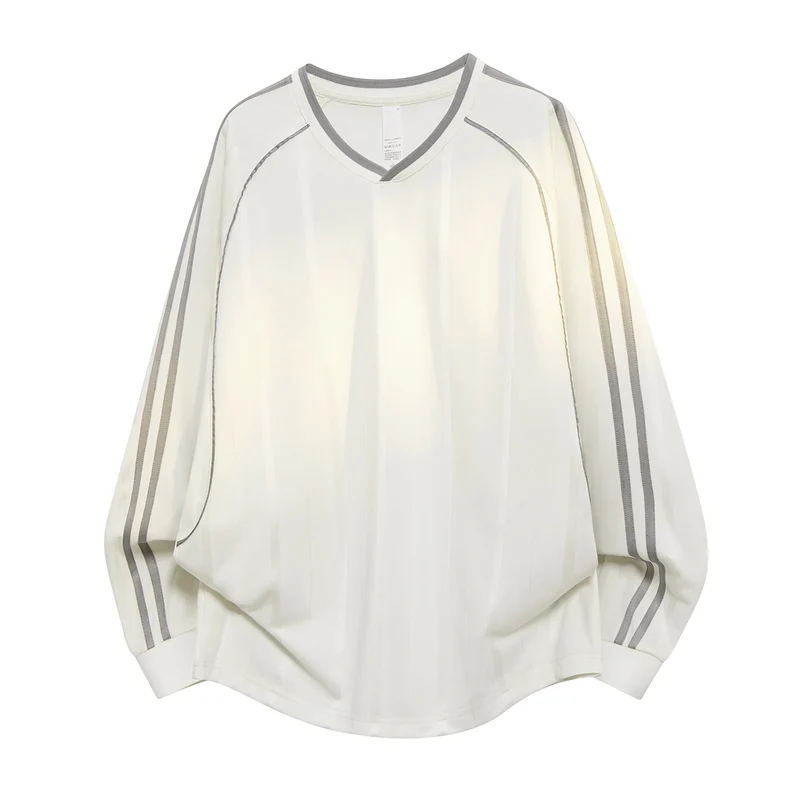 Damen Weites V-Ausschnitt Oversize-Sportshirt mit Raglanärmeln und Kontraststreifen Drune