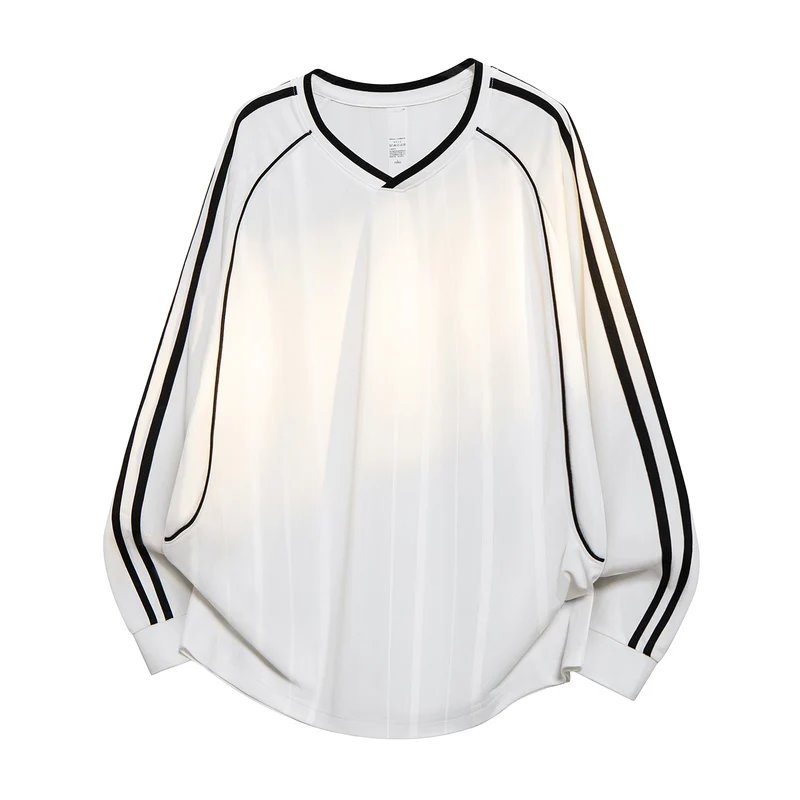 Damen Weites V-Ausschnitt Oversize-Sportshirt mit Raglanärmeln und Kontraststreifen Drune