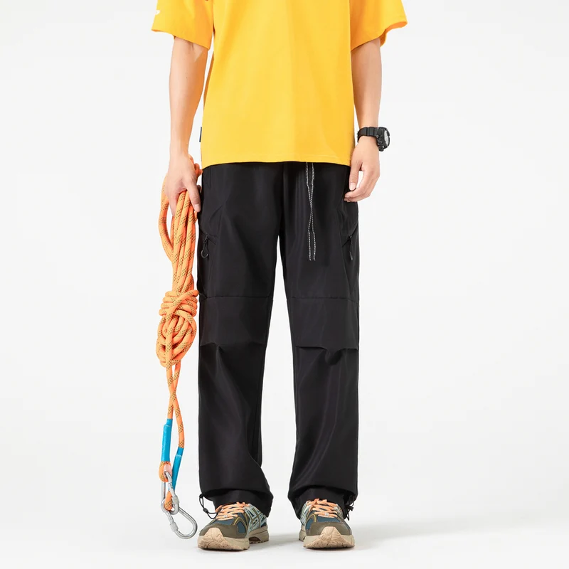 Damen Weite Utility-Cargo-Hose mit Tunnelzugbund, Reißverschluss-Taschen und verstellbaren Beinabschlüssen Drune