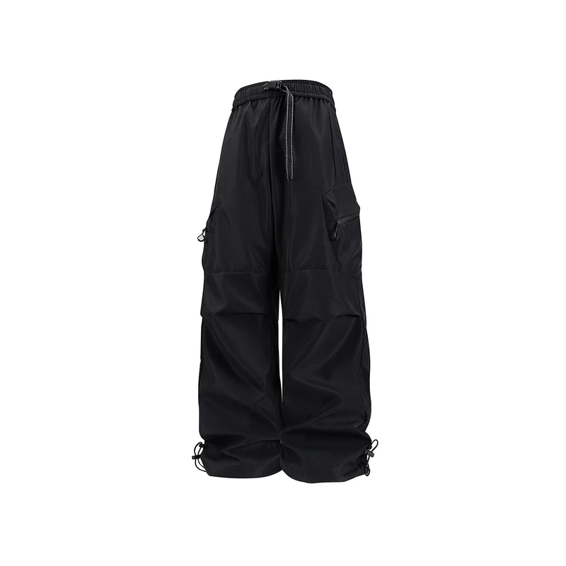 Damen Weite Utility-Cargo-Hose mit Tunnelzugbund, Reißverschluss-Taschen und verstellbaren Beinabschlüssen Drune