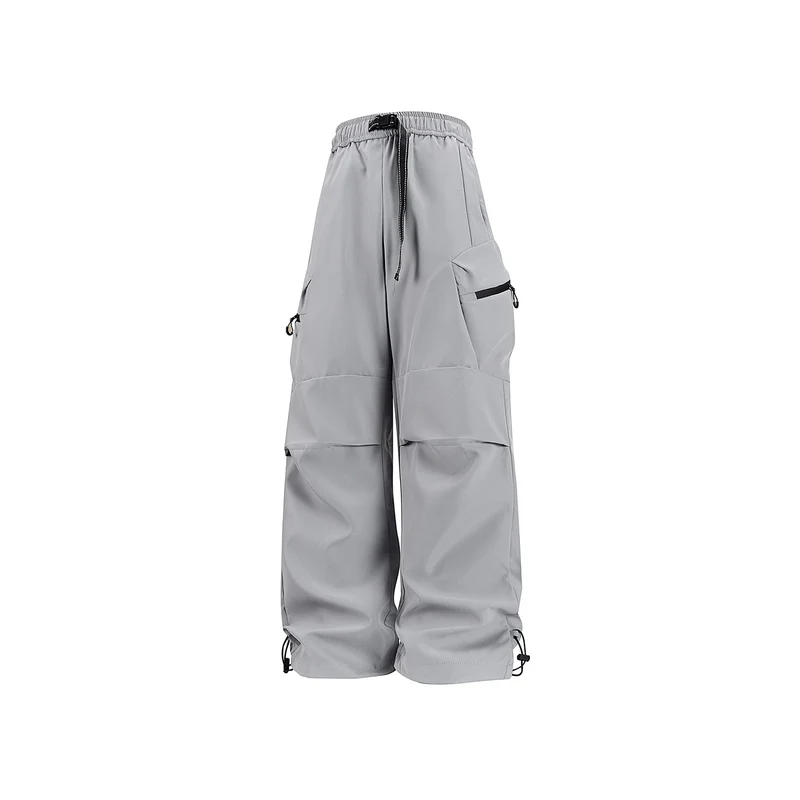 Damen Weite Utility-Cargo-Hose mit Tunnelzugbund, Reißverschluss-Taschen und verstellbaren Beinabschlüssen Drune