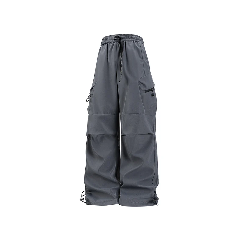 Damen Weite Utility-Cargo-Hose mit Tunnelzugbund, Reißverschluss-Taschen und verstellbaren Beinabschlüssen Drune