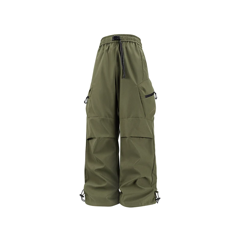 Damen Weite Utility-Cargo-Hose mit Tunnelzugbund, Reißverschluss-Taschen und verstellbaren Beinabschlüssen Drune