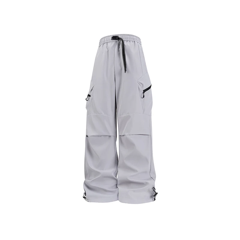 Damen Weite Utility-Cargo-Hose mit Tunnelzugbund, Reißverschluss-Taschen und verstellbaren Beinabschlüssen Drune