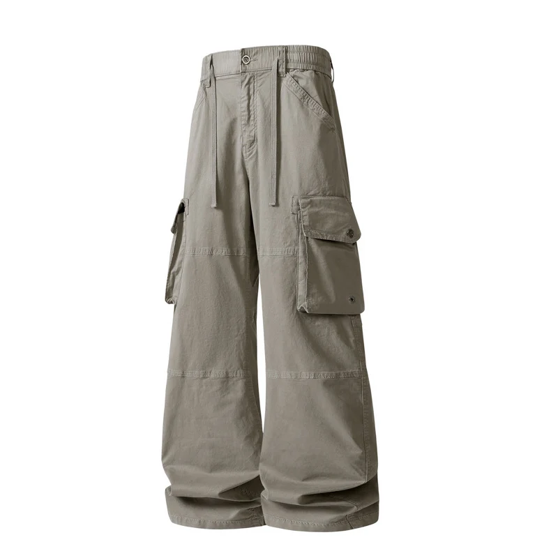 Damen weite Utility-Cargo-Hose mit hoher Taillierung, elastischem Bund und großen Klappentaschen Drune