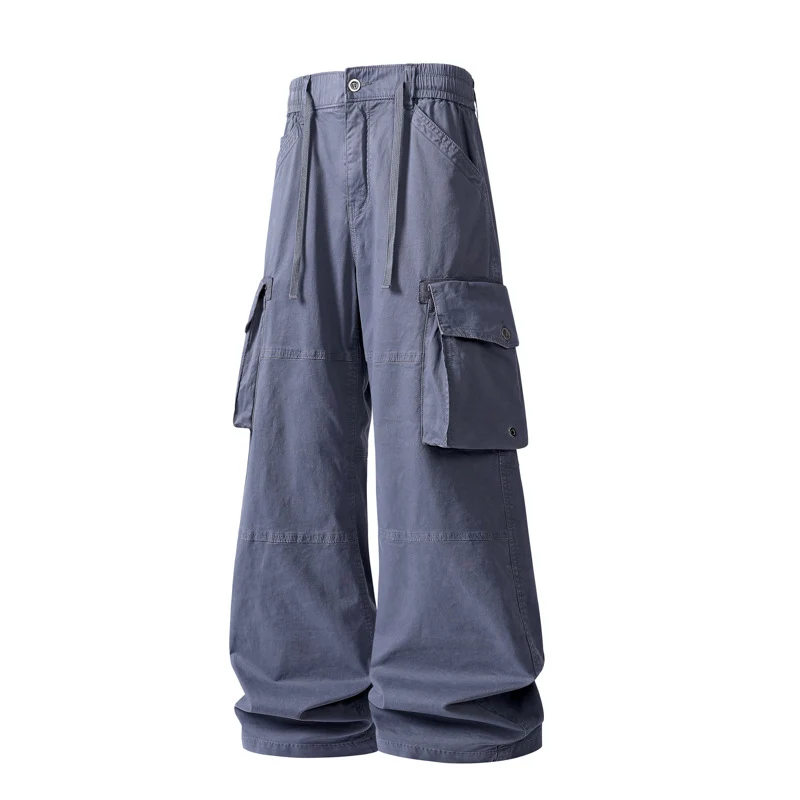 Damen weite Utility-Cargo-Hose mit hoher Taillierung, elastischem Bund und großen Klappentaschen Drune