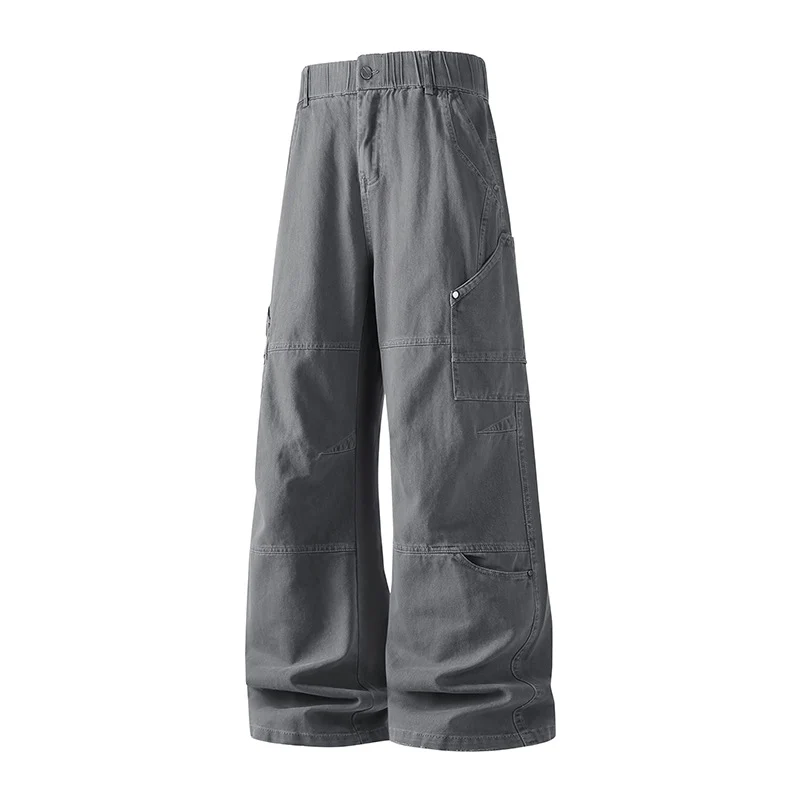 Damen Weite Utility-Cargo-Hose mit elastischem Bund, Multifunktionstaschen und Workwear-Details Drune
