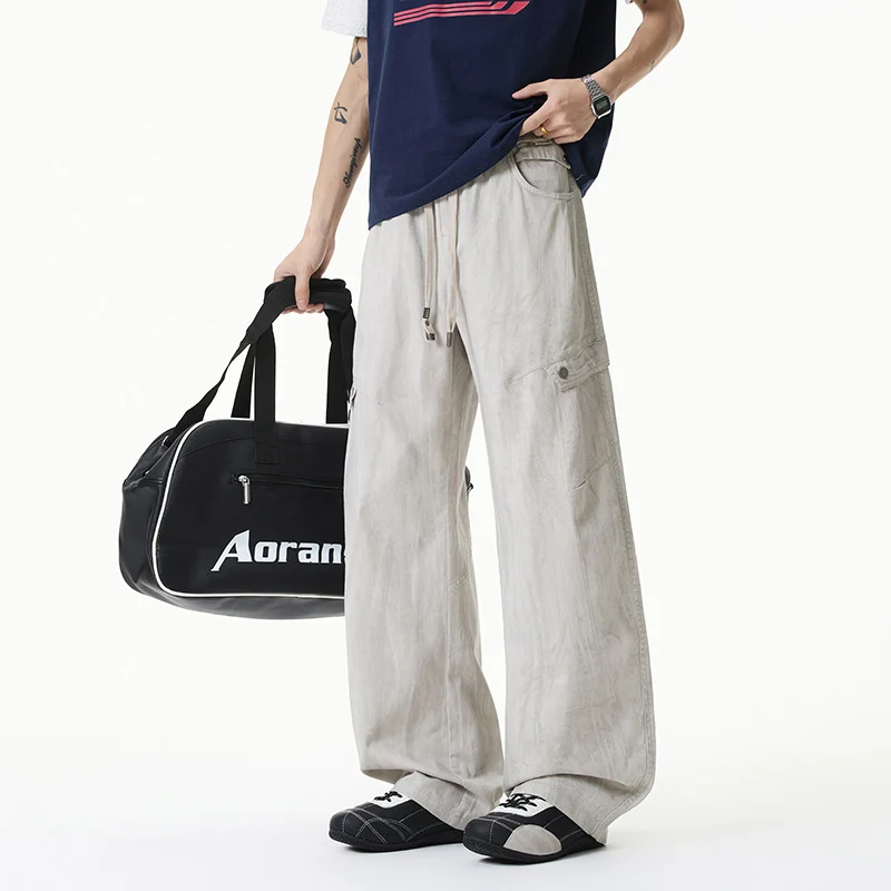 Damen Weite Leinenoptik-Cargohose mit Tunnelzugbund und großen Klapptaschen Drune