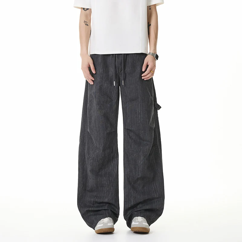 Damen Weite Leinenoptik Cargo-Bundhose mit Tunnelzug, Knieabnähern und asymmetrischer Seitentasche Drune